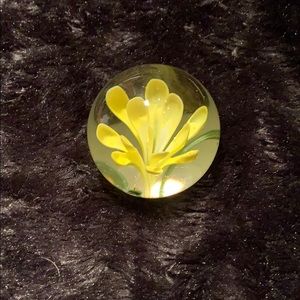 Glass Paperweight Yellow Flower Antique